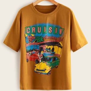 Car & Letter Print Round Neck Tee